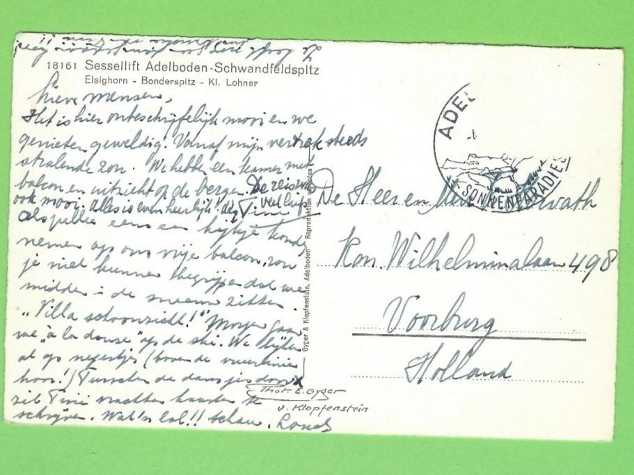 Cartoline postali: Sessellift Adelboden - Schwandfeldspitz – Usato da Zürich venduto da t24_de 1