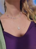 Frühlingshafte Halskette mit Blume Anhänger, Silber Optik!