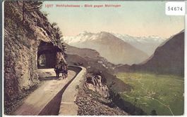 Hohfluhstrasse - Blick gegen Meringen - Pferdefuhrwerk Litho