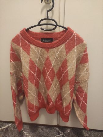 Stradivarius Pullover beige rot XS, Argyle Neuwertig