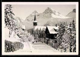 AK Arosa, Straßenpartie mit Kirche