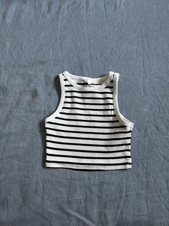 Crop top à rayures blanc et noir – taille XXS – bon état