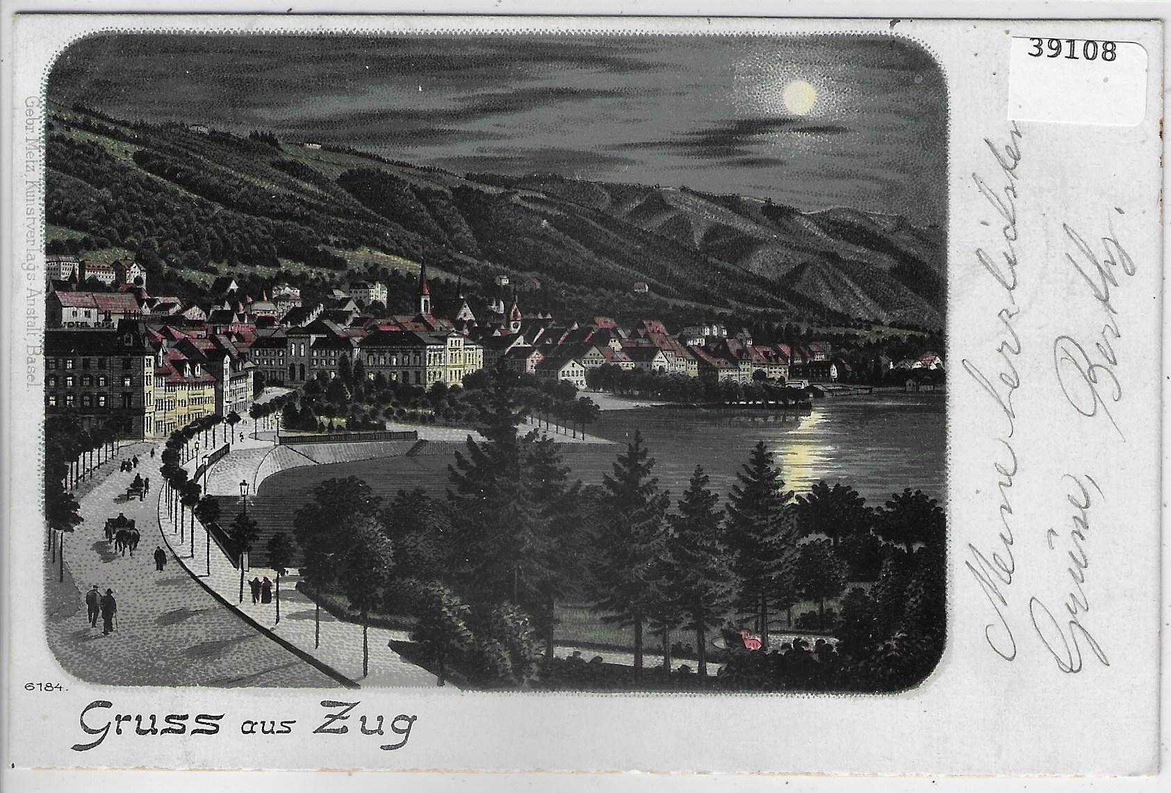 Cartoline postali: Gruss aus Zug - Mondschein Litho 1900 – Usato da Ettingen venduto da Kartenplanet