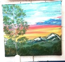 Landschaft Berg Gemälde Ölbild Bild Sonnenaufgang Leinwand