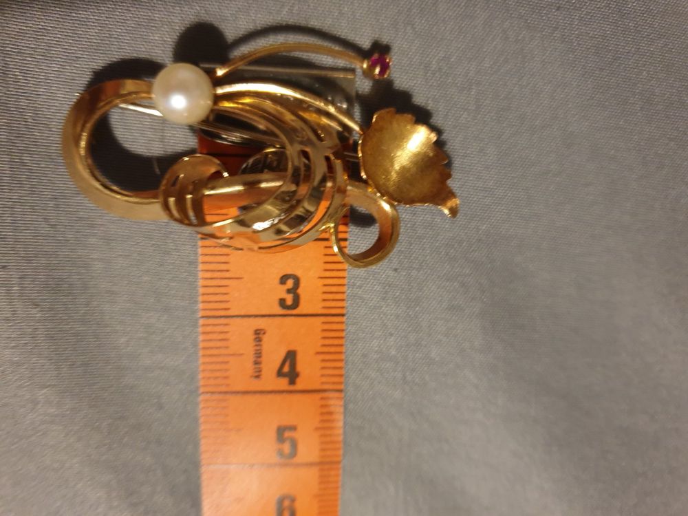 Broche Ancienne En Or Jaune 18 Carats - Avec Perle Centrale, Référence MP2418