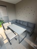 Gartenlounge Set Anthrazit mit Hocker und Tisch