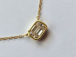 Goldene Halskette mit Smaragd Schliff Moissanit 925 Silber