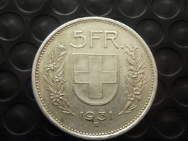 Abart 5 Fr. 1931* mit 13 Sternen über Kopf -  Ungereinigt  -