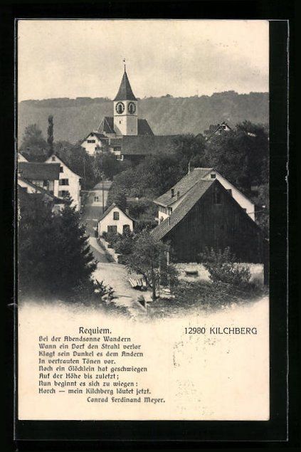Cartoline postali: AK Kilchberg, Teilansicht mit Kirche – Usato da Berlin venduto da bartko-reher