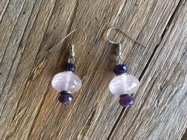 OHRHÄNGER 1 PAAR ROSENQUARZ/AMETHYST SILBER 925