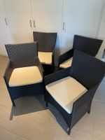 4 Gartenstühle, Polirattan, schwarz, Kissen, v.Möbel Pfister