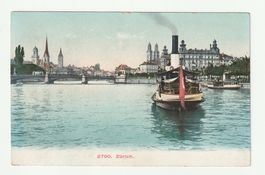 Postkarte Zürich mit Dampfschiff, Historische AK