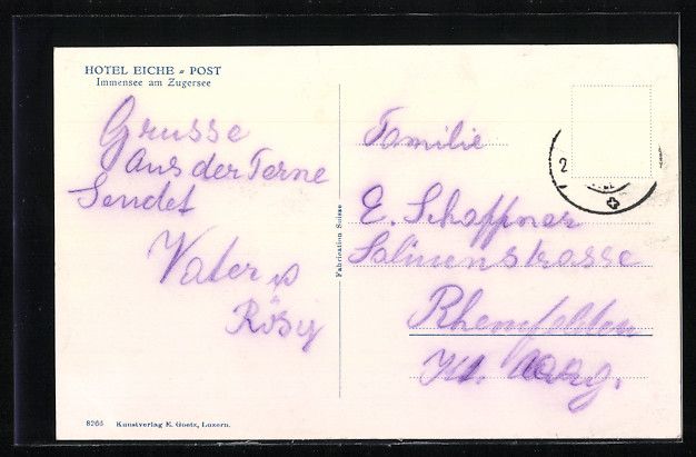 Cartes postales: Immensee am Zugersee, Hotel Eiche-Post – D'occasion à Berlin par bartko-reher 1
