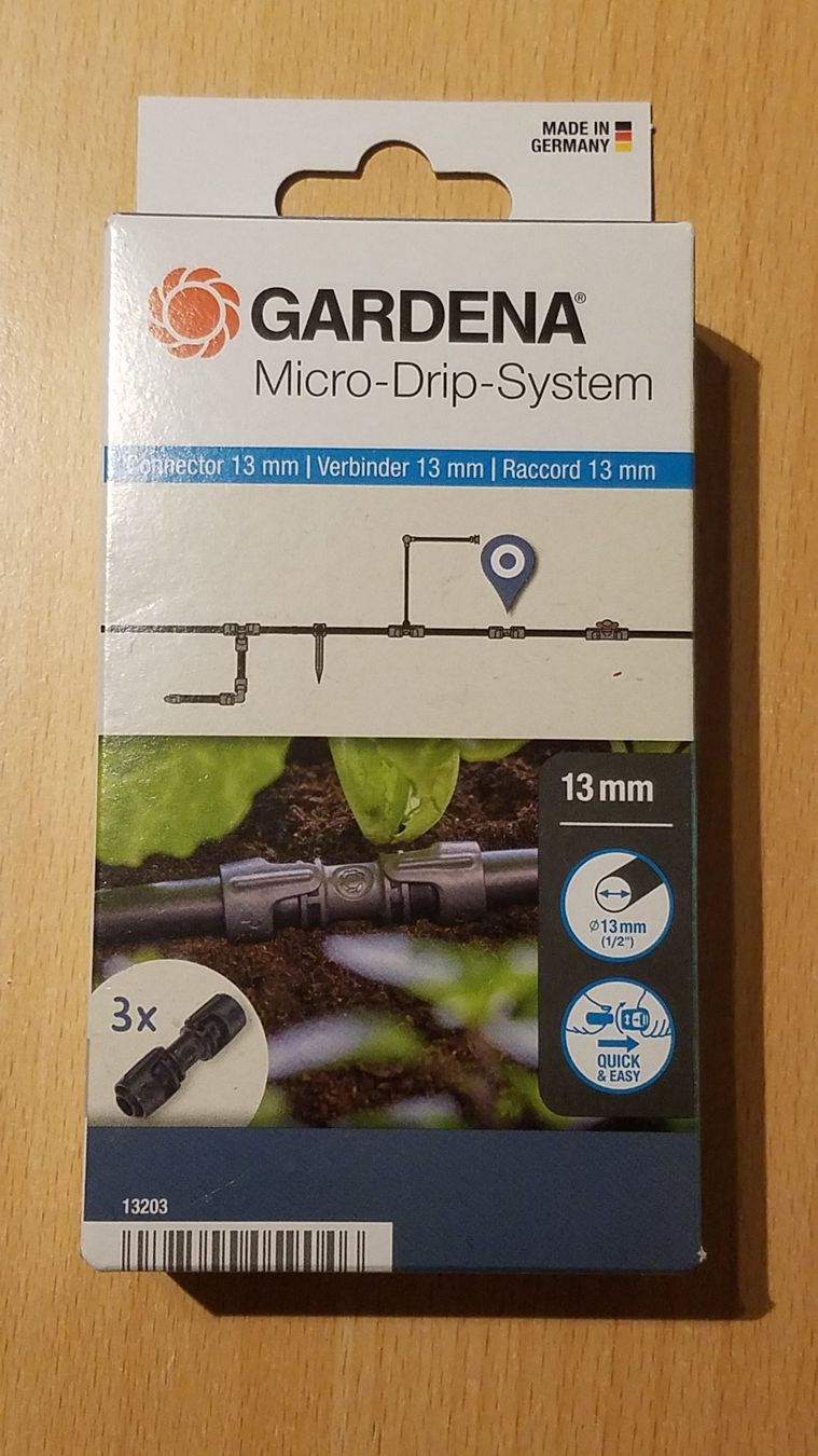 Gardena Rohre & Schläuche: Gardena-Micro-Drip System - Verbinder - I Stück 3x - 13mm – Neu und originalverpackt aus Brittnau von