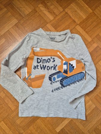 Langarmshirt grau,  Dino+Bagger  Gr. 128
