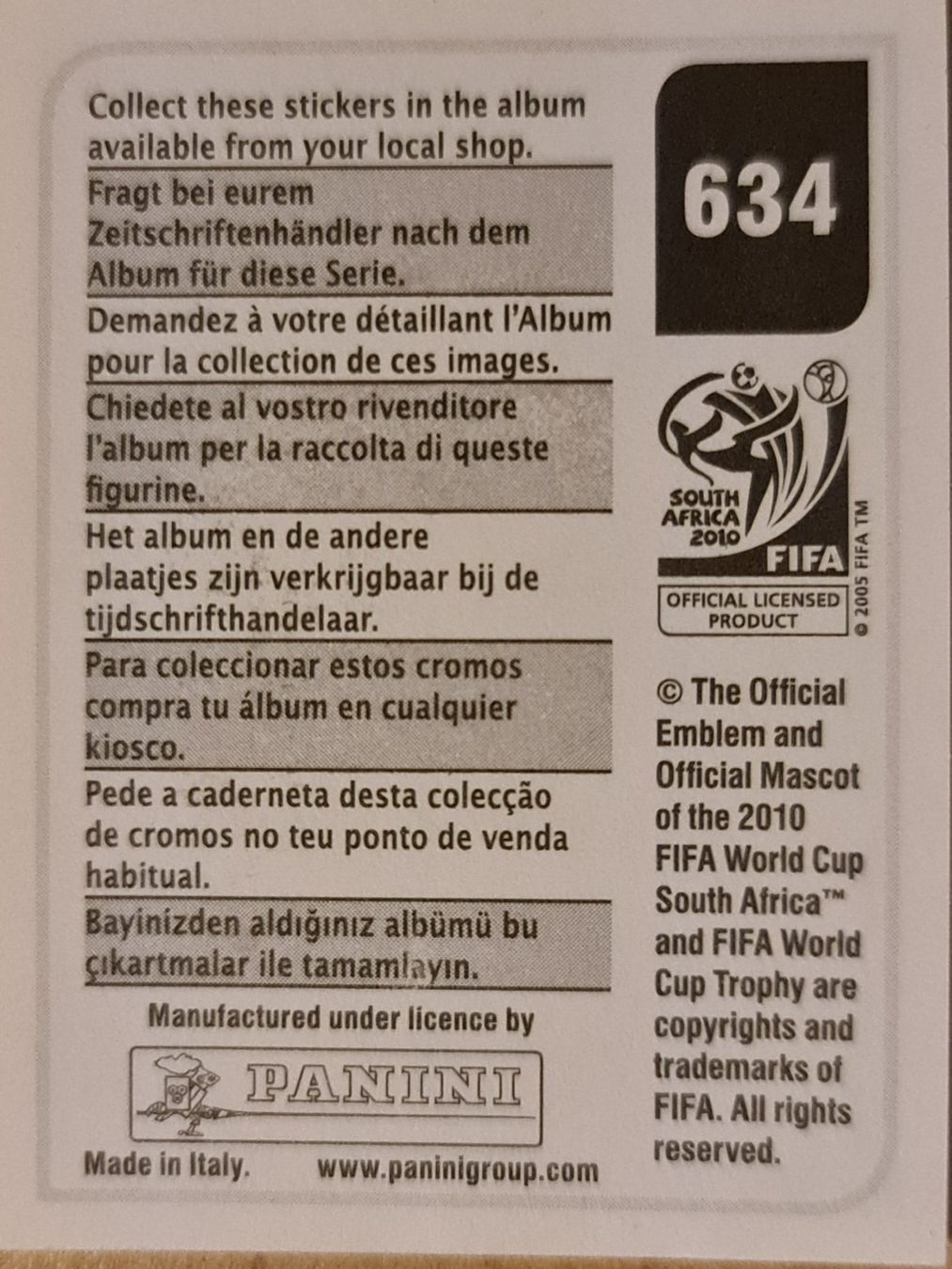 Panini Carte collezionabili: Panini WM 2010 Nr. 634 – Nuovo (secondo la descrizione) da Dintikon venduto da Prime-shop 1