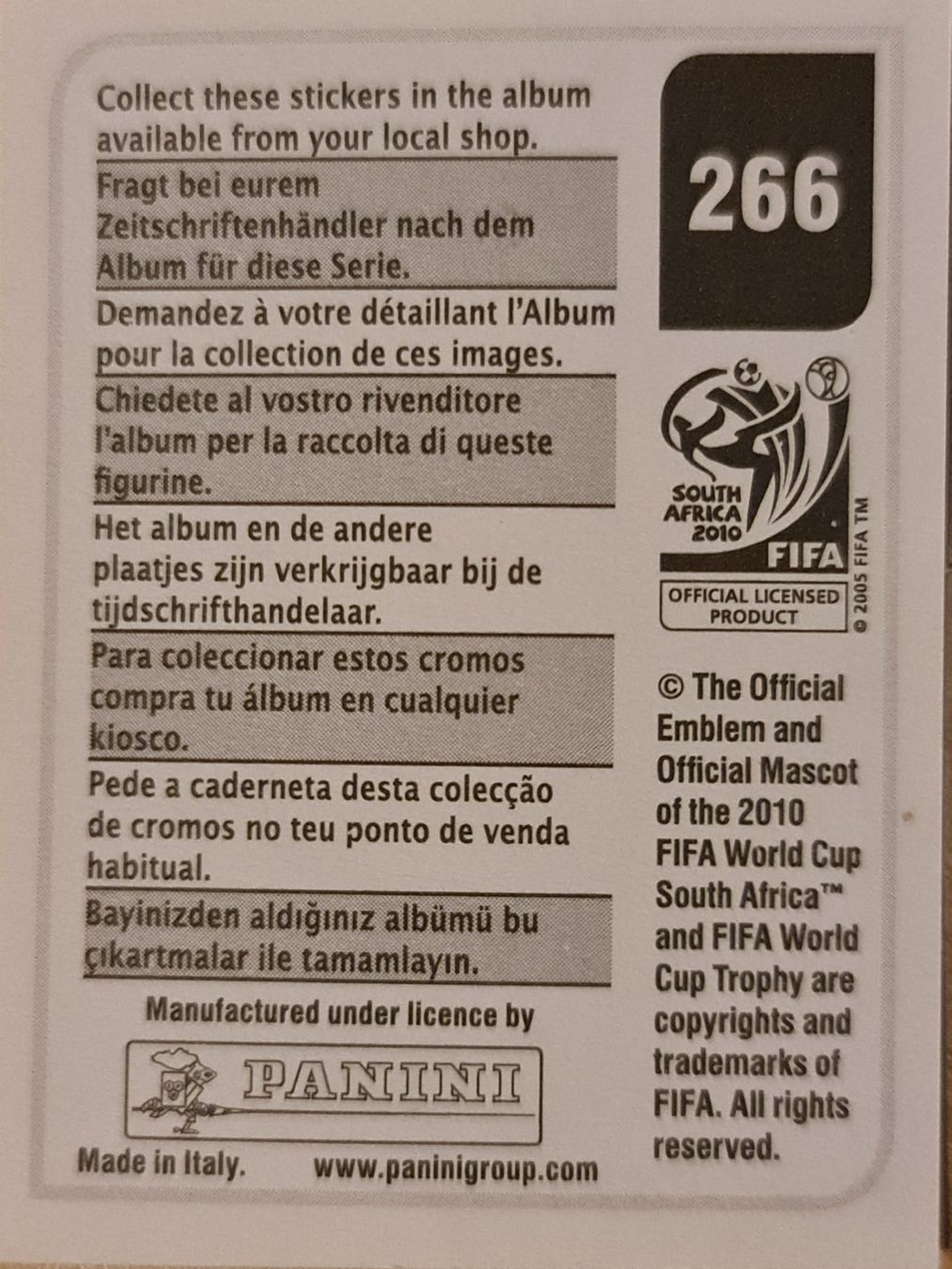 Panini Sammelbilder & Trading cards: Panini WM 2010 Nr. 266 – Neu (gemäss Beschreibung) aus Dintikon von Prime-shop 1