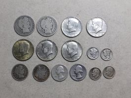 Lot Silbermünzen USA ab 1900 - 1/2 $, 1/4 $ & Dimes