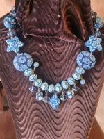 Kette HANDARBEIT Halskette Fimo Polymer Blau