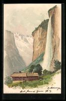 Litho Lauterbrunnen, Gasthaus mit Staubb