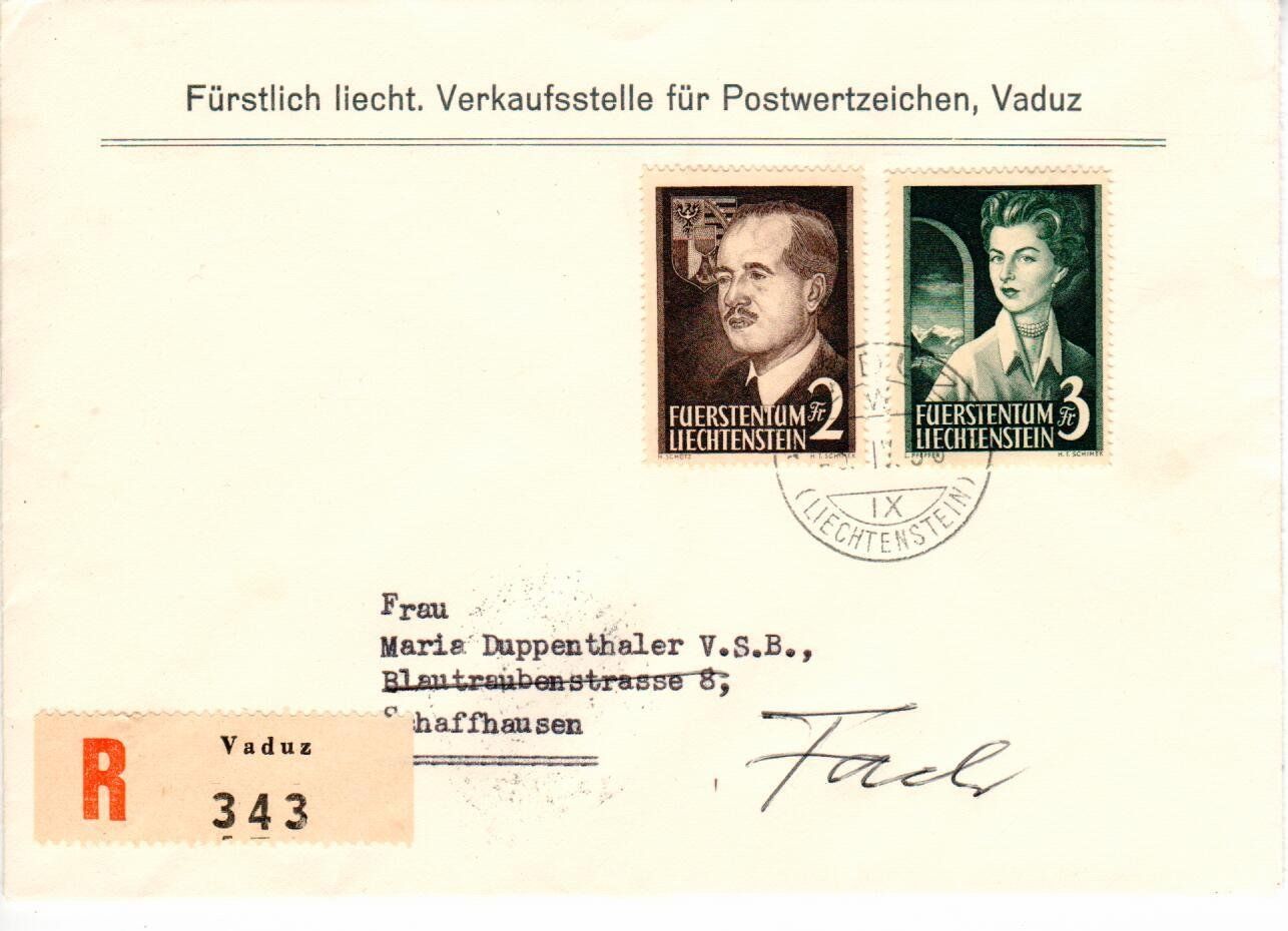 Tutti i francobolli: R - Brief Vaduz - Schaffhausen 1955 – Usato da Wolhusen venduto da Curver9
