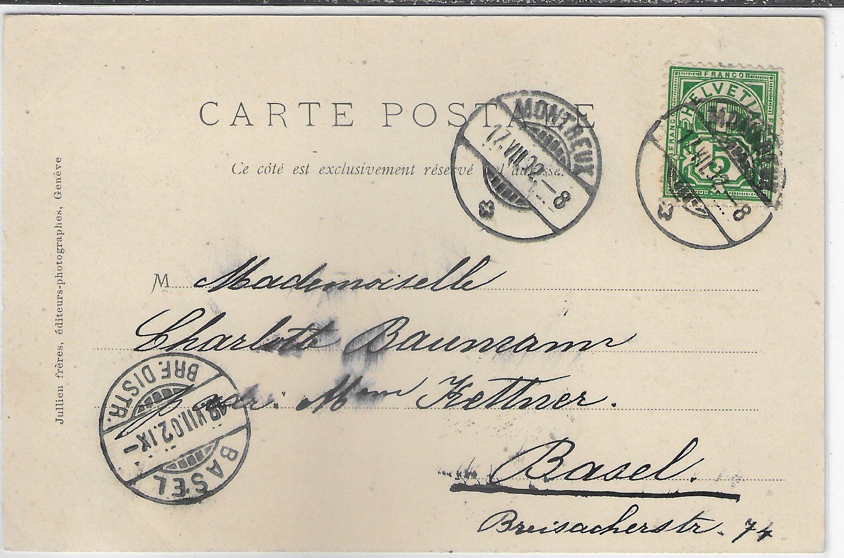 Cartoline postali: Montreux - Place Trait Planches - Tram – Usato da Ettingen venduto da Kartenplanet 1