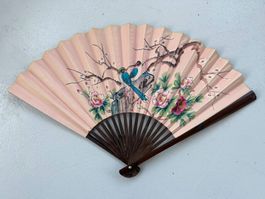 Grosser Deko-Fächer mit Vogel-/ und Blumenmotiv