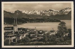 AK Luzern, Teilansicht und die Alpen