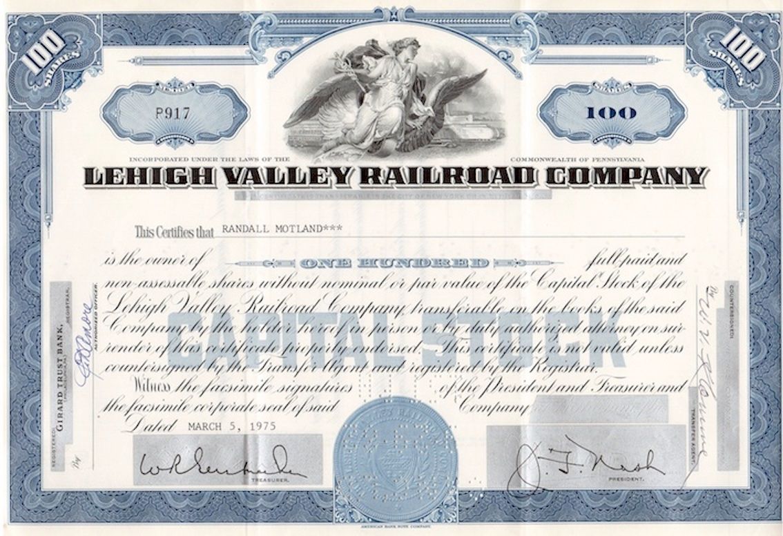 Documenti: Lehigh Valley Railroad Company - 1975 – Usato da Solothurn venduto da Sgasche