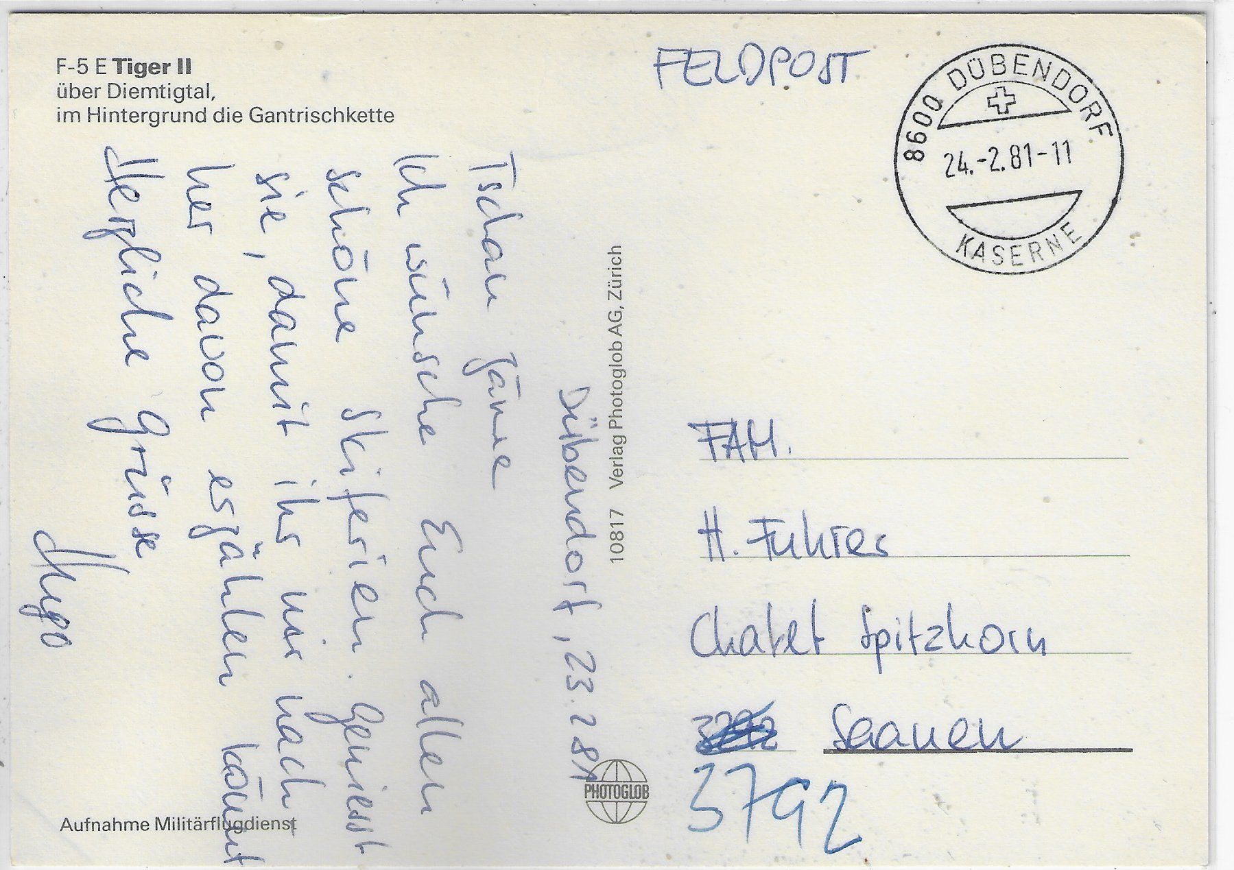 Cartoline postali: F-5 E Tiger II über Diemtigtal – Usato da Ettingen venduto da Kartenplanet 1