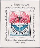 1938, Aarauer-Block Nr. W11, mit Ersttag-Sonderstempel.