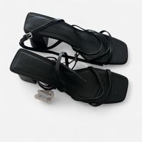 minimal black strappy heels 41