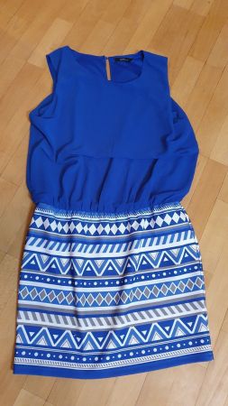 Elegantes Kleid Blau/Weiß, Gr. M - Unika Paris