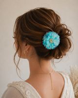 Haarblume Blau 12 cm – mit Clip & Brosche – Haarschmuck