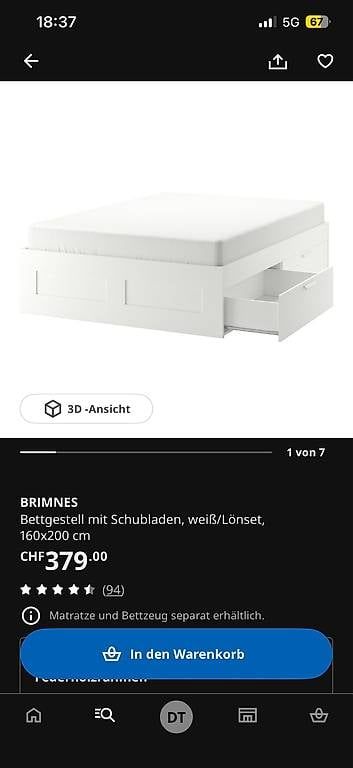 Ikea Letti: Bettgestell + Lattenrost 160x200 cm – Usato da Kloten venduto da ttuna 3
