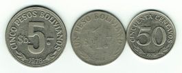 Münzensatz Bolivien, 50 Centavos / 1 Peso / 5 Pesos