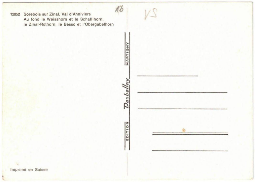 Cartoline postali: Zinal - Luftseilbahn Sorebois – Usato da Binningen venduto da Mountainrider 1