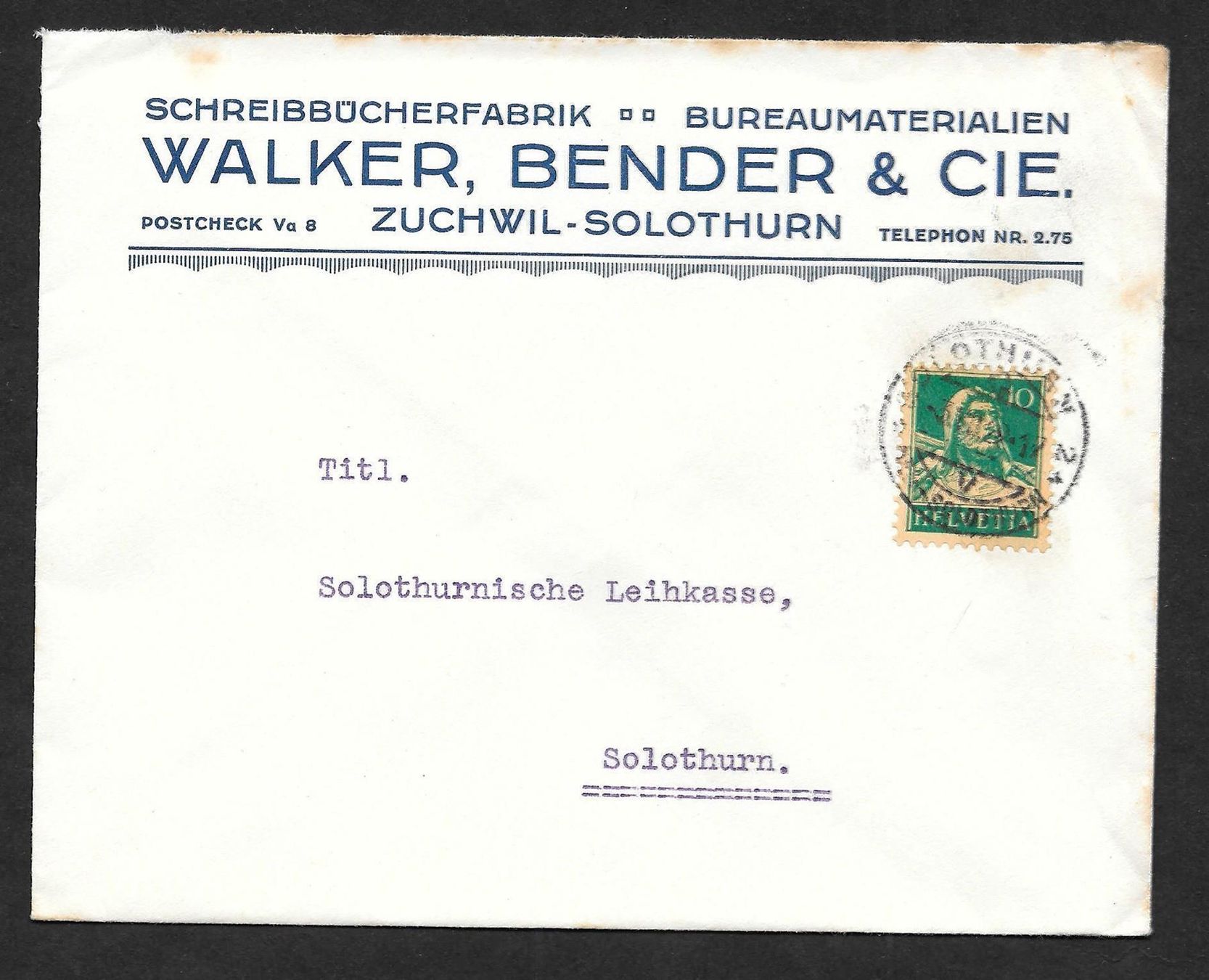 Tutti i francobolli: Zuchwil - Solothurn illustrierter Brief Walker 31.7.1929 – Usato da Olten venduto da clotaldi