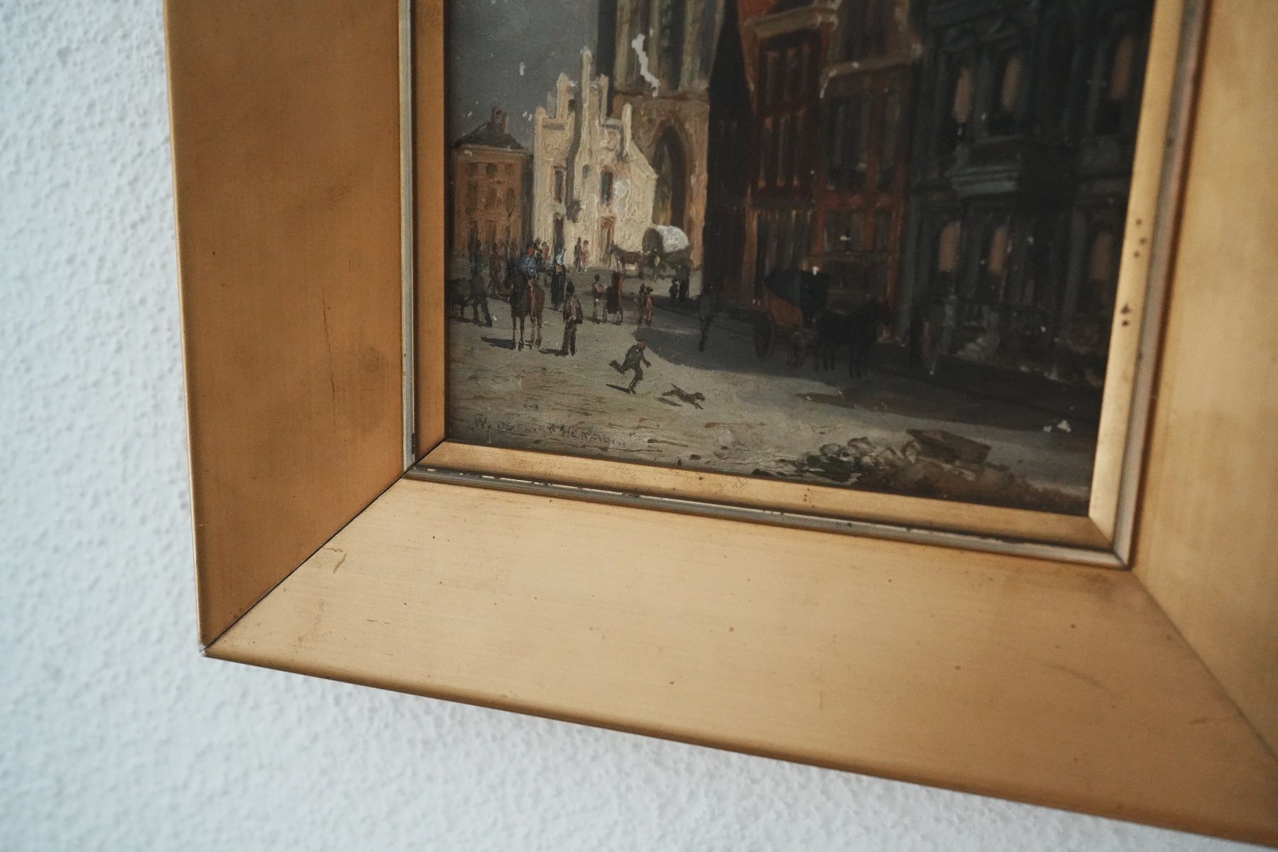 Dipinti: Ölgemälde, Stadtansicht mit Kirchturm – Usato da Volketswil venduto da HeredisAntiques 1