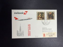 Swissair Erstflugbrief Zürich-Boston ab Liechtenstein 1983