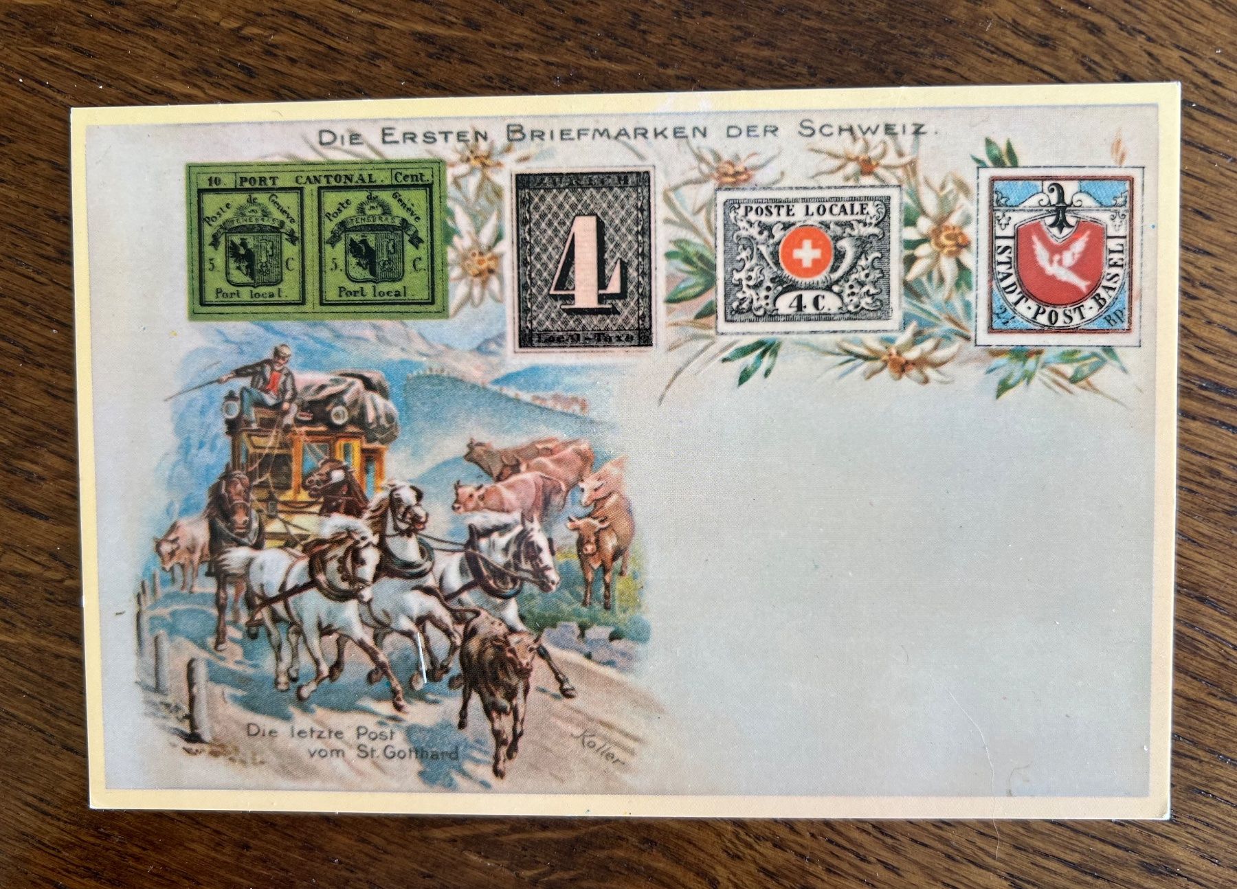 Cartoline postali: Postkarte "Die ersten Briefmarken der Schweiz" – Usato da Grueningen venduto da ant_qb8l