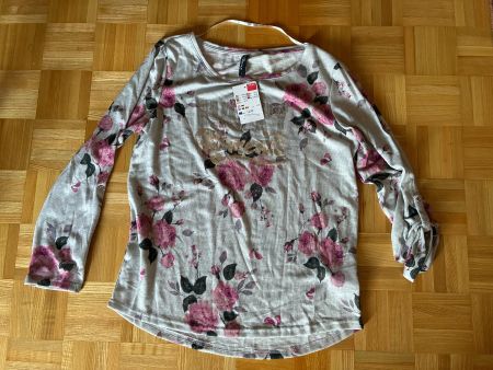 Langarmshirt mit Blumenmuster grau Grösse L gebraucht