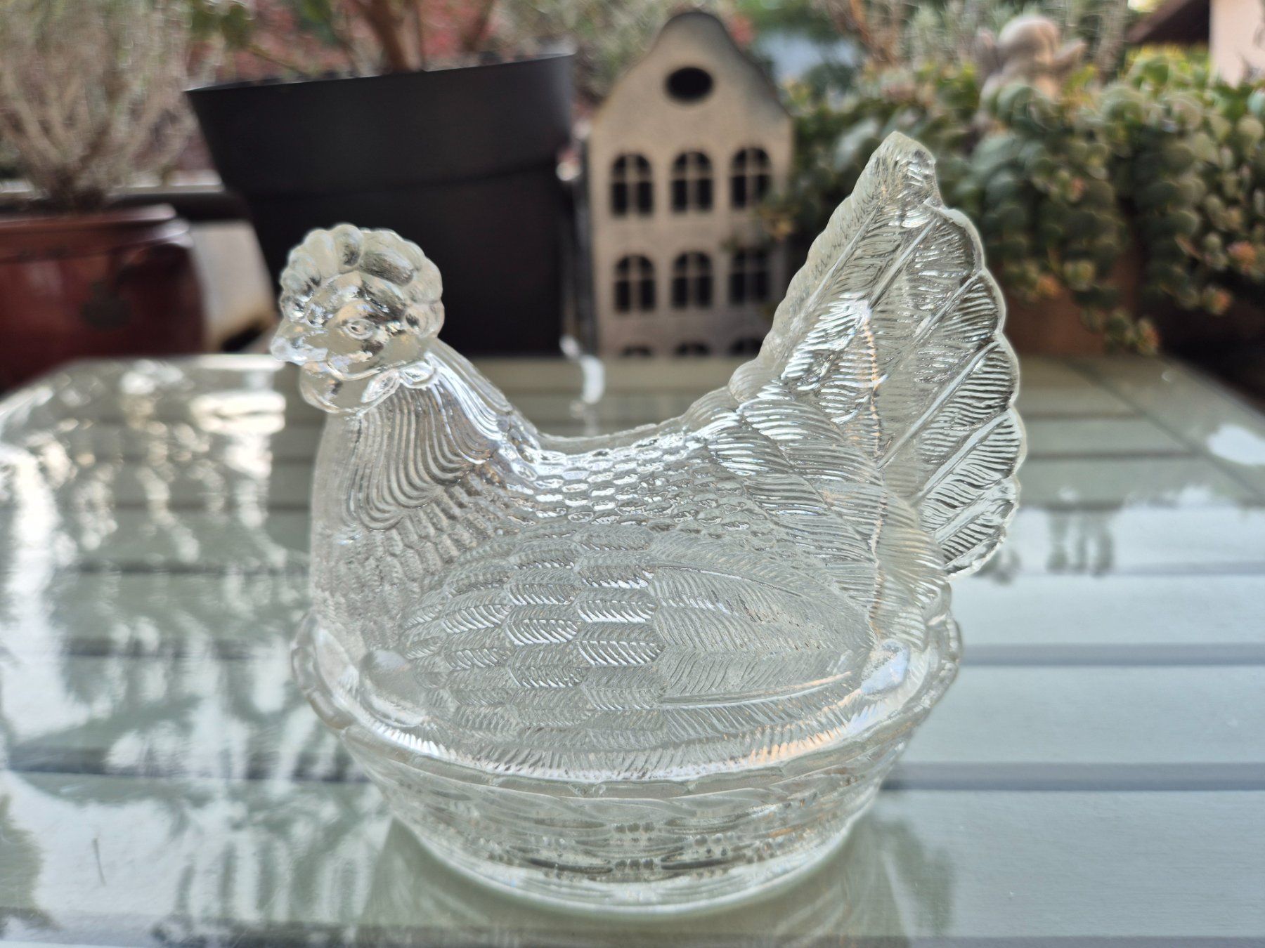 Contenitori & Simili: Glas-Henne / Dose mit Deckel, Vintage, – Usato da Bern venduto da aronari