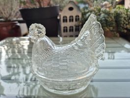 Glas-Henne / Dose mit Deckel, Vintage,