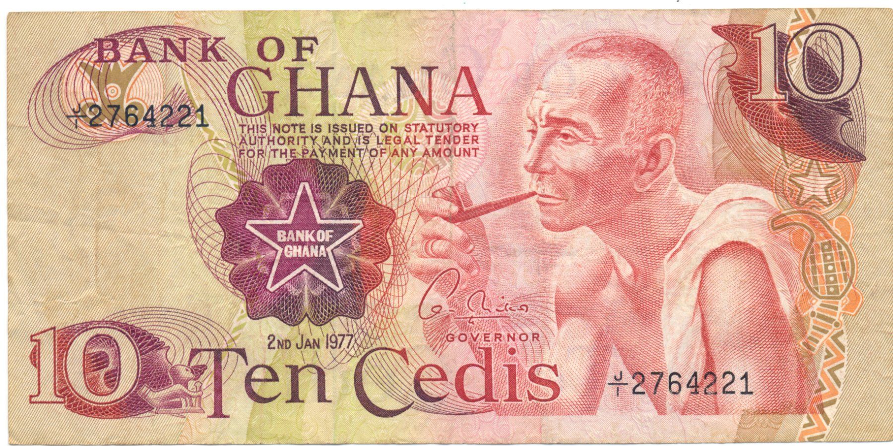 Banconote: Ghana 10 Cedis 2.1.1977 P16e – Usato da Au SG venduto da Zogu