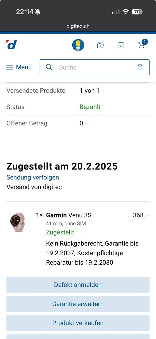 Garmin Smartwatch: Garmin Venu 3 s – Gebraucht aus Lüterkofen von cresta-cot 1