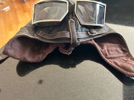 Motorradkappe aus Leder mit Brille neu