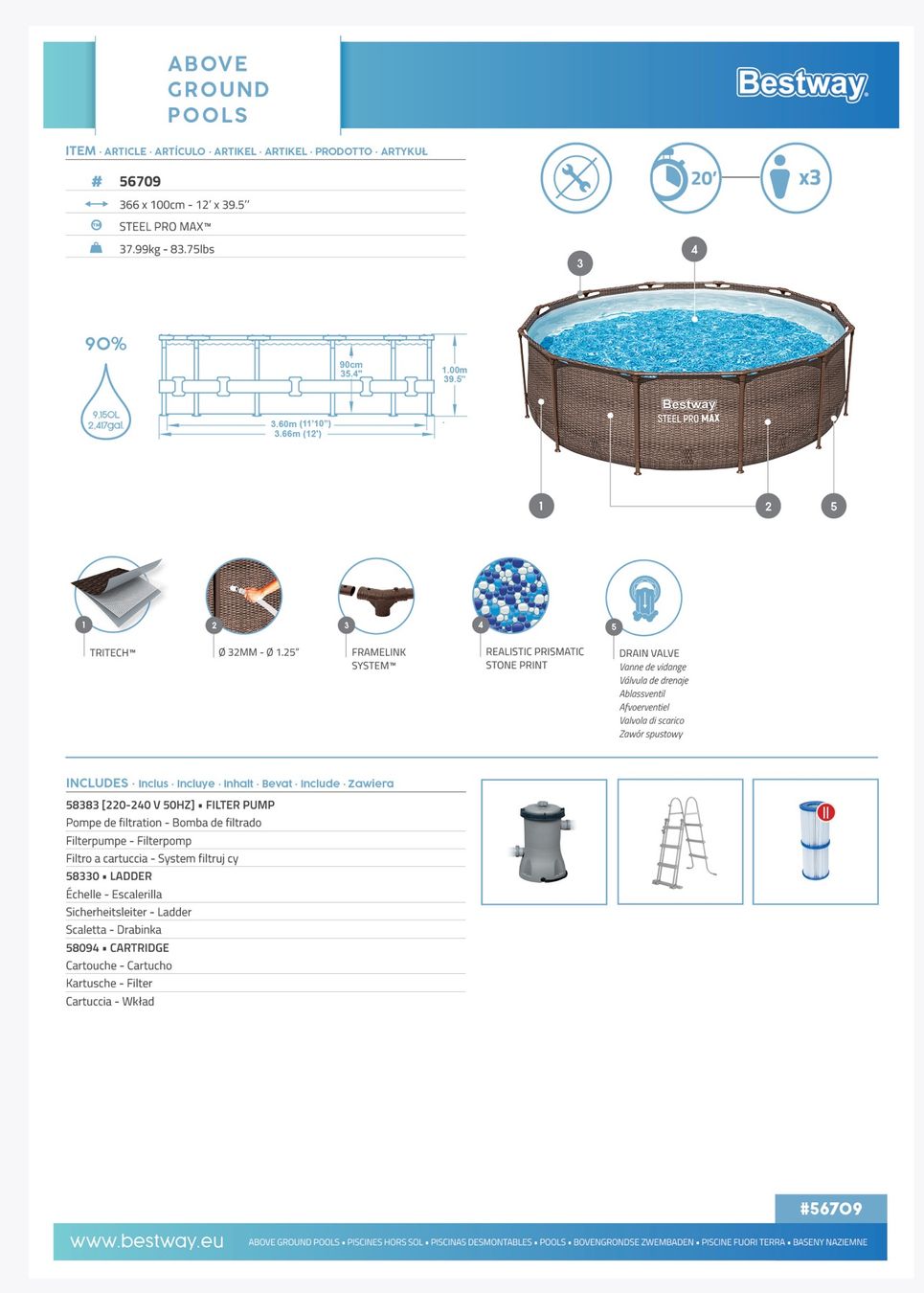 Bestway Piscine: Bestway Pool 366 (1 Saison gebraucht) – Usato da Auslikon venduto da luna058 1