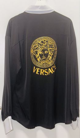 Camicia nuova Versace nera uomo logo Medusa ricamo oro XXL