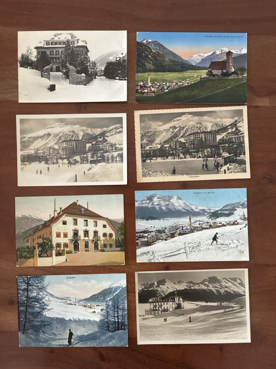 Cartoline postali: 8 Ansichtskarten Schweiz von Samaden GR – Usato da Oftringen venduto da Cla.vD.74